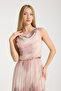 Pleated Dress with Purple and Pink Pattern on Powder Background - 5