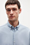 Ds Damat Comfort Powder Blue Button Collar Relaxed Cut Linen Look 100% Cotton Shirt - 2