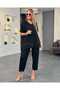 Women's Sequin Sequin Detailed V-Neck Short Sleeve Large Size Two-Piece Set