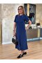 Women's Short Sleeve Crew Neck Pocket Front Slit Viscose Two Thread Midi Dress - 3