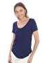 Viscose Flowing Low-cut Collar T-Shirt-Navy Blue - 7