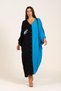 Women's Blue Black Garnished V-Neck Long Shirt Dress with Chest and Back Embroidery Pockets - 7