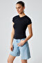 Marta Women's Round Neck Short Sleeve Slim Black T-Shirt - 4