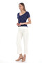 Viscose Flowing Low-cut Collar T-Shirt-Navy Blue - 8