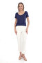 Viscose Flowing Low-cut Collar T-Shirt-Navy Blue - 6