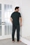 Men's Short Sleeve Six Long Combed Knitted Fabric Summer Pajamas Set - 3