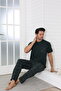 Men's Short Sleeve Six Long Combed Knitted Fabric Summer Pajamas Set