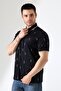 Men's Patterned Polo Neck T-Shirt with Snap Collar and Zipper Detail - 2