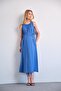 Maternity Waist Tie-Up Zero Sleeve Midi Length Satin Dress Blue - 2