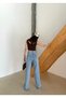 Women's Blue Belted High Waist Wide Leg Palazzo Jeans - 5