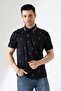 Men's Patterned Polo Neck T-Shirt with Snap Collar and Zipper Detail - 7