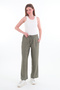 Women's Linen Wide Leg Elastic Waist Khaki Trousers - 2