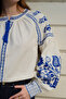 Women's White Design Prevailing Collar Blue Embroidered Shirt - 8