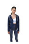 Navy Blue Women's Crop Sweatshirt Zip Back Low-Cut Hooded Sweatshirt - 3