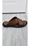 Genuine Real Leather Men's Slippers Summer Lightweight Anti-Sweat Slippers Leather Tan - 3