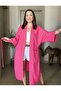 Embroidery and Sequin Embroidered Bright Eye Detailed Linen Kimono / Kaftan with Slit and Belted Waist - 5
