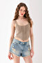 Straw Patterned Crop Top with Straps, Body, Stylish Casual Beach Wear, Sleeveless T-Shirt Crop, Crop with Straps, Top - 2