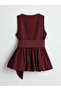 Xside burgundy Double-Breasted collar waist tie shirred poplin blouse - 2