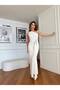 Stone Embroidered One Shoulder Slit Long Evening Dress - 3