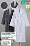 2-Piece Bathrobe Set 100% Cotton Certified Women's Men's Shawl Collar Family Set Anthracite and White - 3