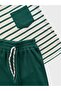 Boy's 100% Cotton Green and White Striped Pocket Waffle Fabric Short Sleeve Shorts Summer Suit - 4