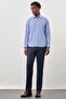 Men's Blue Long Sleeve Hard Collar Cotton Slim Fit Shirt 1004240008 - 2