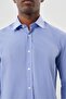 Men's Blue Long Sleeve Hard Collar Cotton Slim Fit Shirt 1004240008 - 4