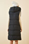 Black Long Puffer Vest - Double Sided, Hooded, Biscuit Lrv0057 - 5