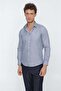 Men's Dark Navy Blue Long Sleeve Patterned Oxford Hard Collar Slim Fit Classic Shirt 1004225206 - 4