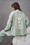 Women's Embroidered Back and Sleeves Floral Accessory Linen Kimono Jacket and Trousers Top and Bottom Set - 6