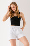 Women's Elastic Waist Pocket Dirty Leg Short Shorts White - 25Yp 5322 - 5