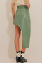 Women's Green Asymmetric Cut Belted Faux Leather Skirt Vgn-X10931 - 4