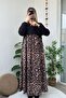 Long Sleeve Side Tie Striped Leopard Long Dress - 4