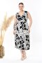Women's Black and White Safari Pattern Sleeveless Double Breasted Neck Plus Size Maxi Dress - 3