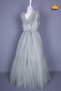7-11 Years Drawstring Tulle Detailed Strap Long Length Girl's Evening Dress Holiday Dress Wedding Dress Green 6514 - 4