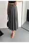 Skirt-Fold Long Skirt with Buckle and Slit /Max Long Skirt