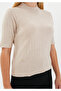 Short Sleeve Crew Neck Soft Textured Stone Color Knitwear Blouse - 3