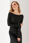 Women's Boat Neck Shoulder Gather Detailed Long Sleeve Blouse Black - 2433 - 4