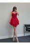Red Mini Dress with Bust Detail, Thick Straps, and Backless Design - Evening & Prom Dress - 4
