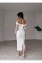 Women's Evening Dress Tulle Embroidered See-Through Belly Detail Midi Dress - Evening Dress & Homecoming Dress - 4