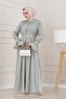 Sleeve Flounce Embroidery Detailed Evening Dress-Mint Green - 2