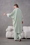 Women's Front Floral Embroidered Stone Detailed Linen Kimono and Pants Bottom Top Set - 8