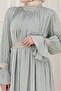 Sleeve Flounce Embroidery Detailed Evening Dress-Mint Green - 4