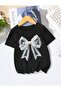 Girl\Boy Black Tulle Patterned Ribbon Printed Tshirt