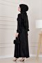 Banu Side Lace-Up Satin Evening Dress-Black - 5