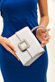 Women's Platinum Satin Covered Accessory Detailed Chain Evening Dress Shoulder Bag - 5