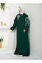 Women's Leaf Embroidered Abaya Ferace Dress - 3