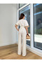 Women's Ecru Ethnic Patterned Linen V-Neck Crop Blouse Pants Set Tl-100045632 - 3
