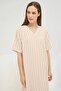 16722 Beige Striped V-Neck Home Wear Nightgown - 3