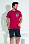 Men's Shorts Tshirt Pajama Set 25256 Red - 4